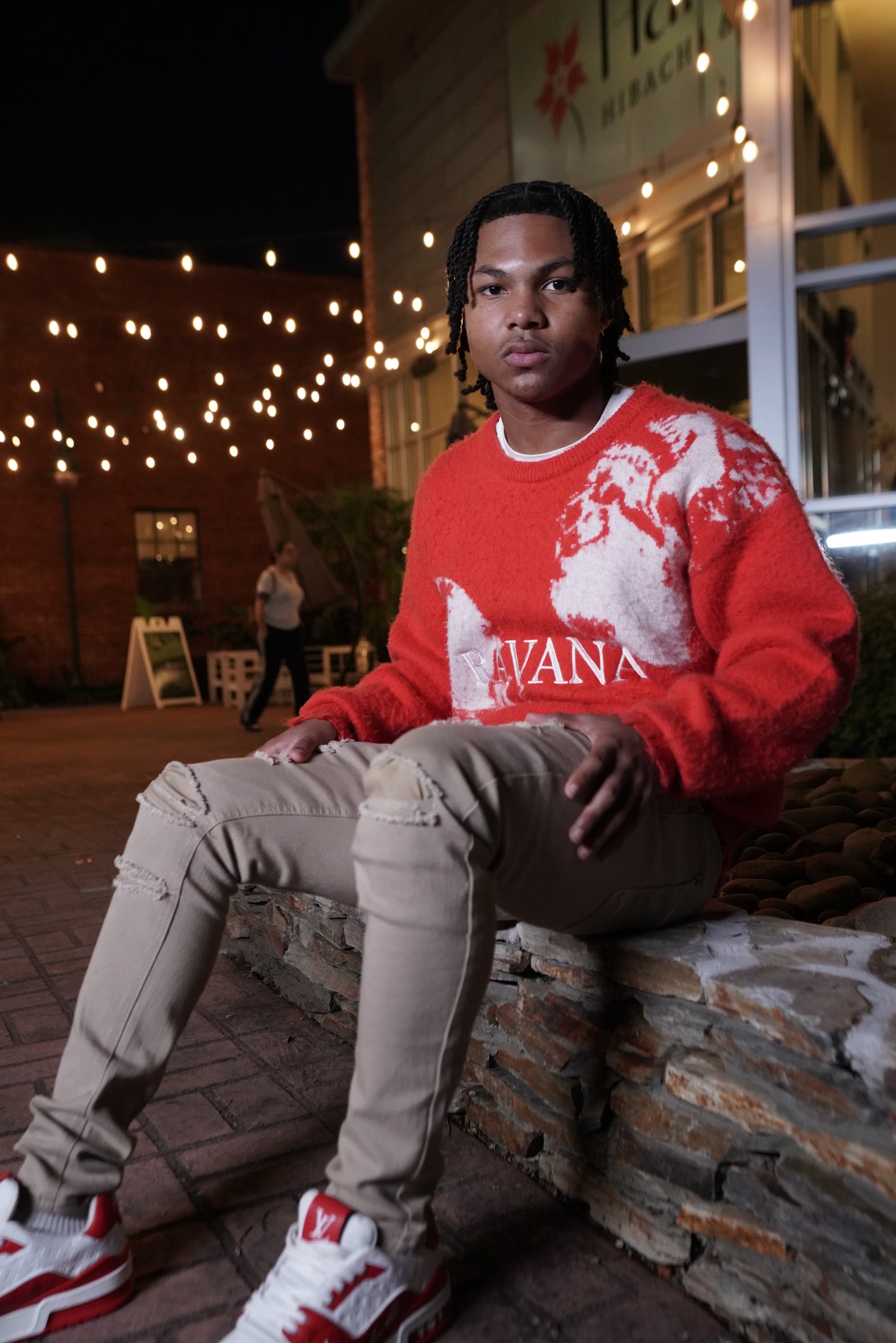 Red and White Mohair Sweater