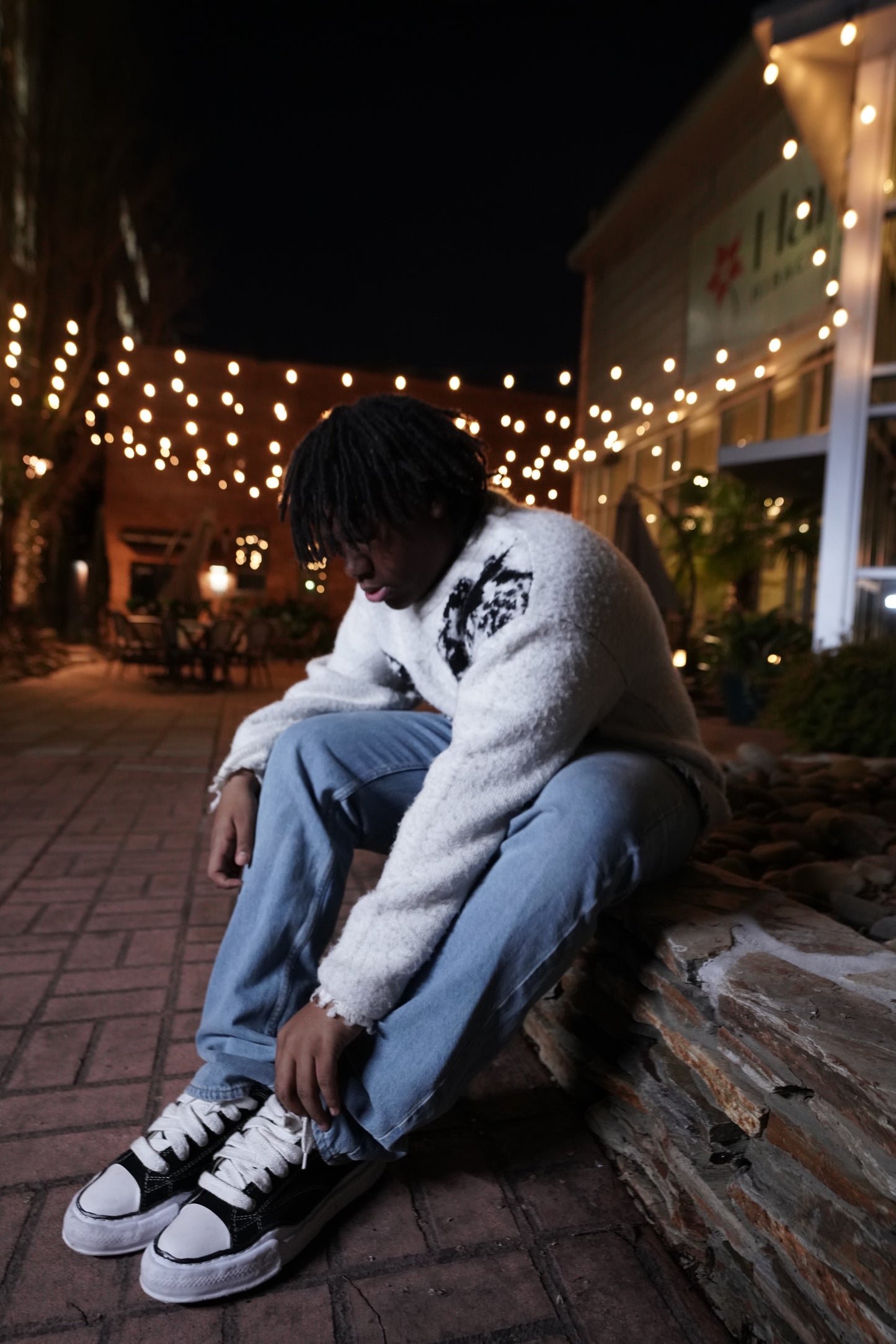 White and Black Mohair Sweater
