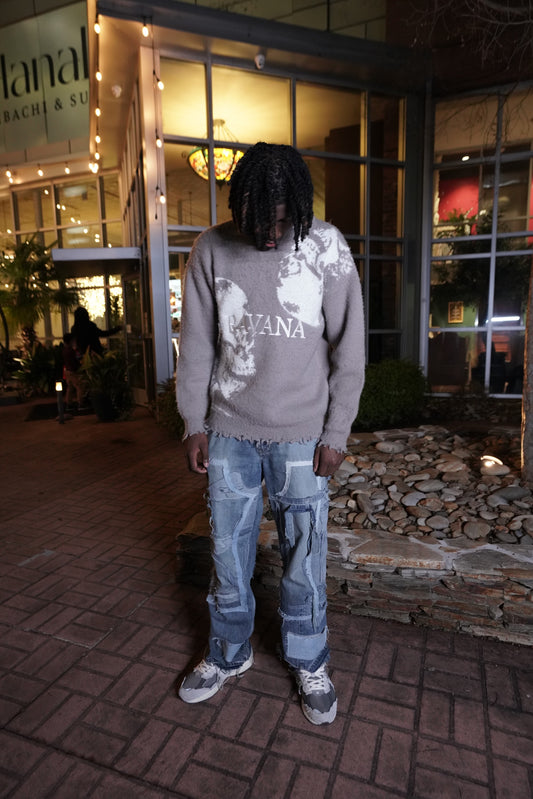 Gray and White Mohair Sweater