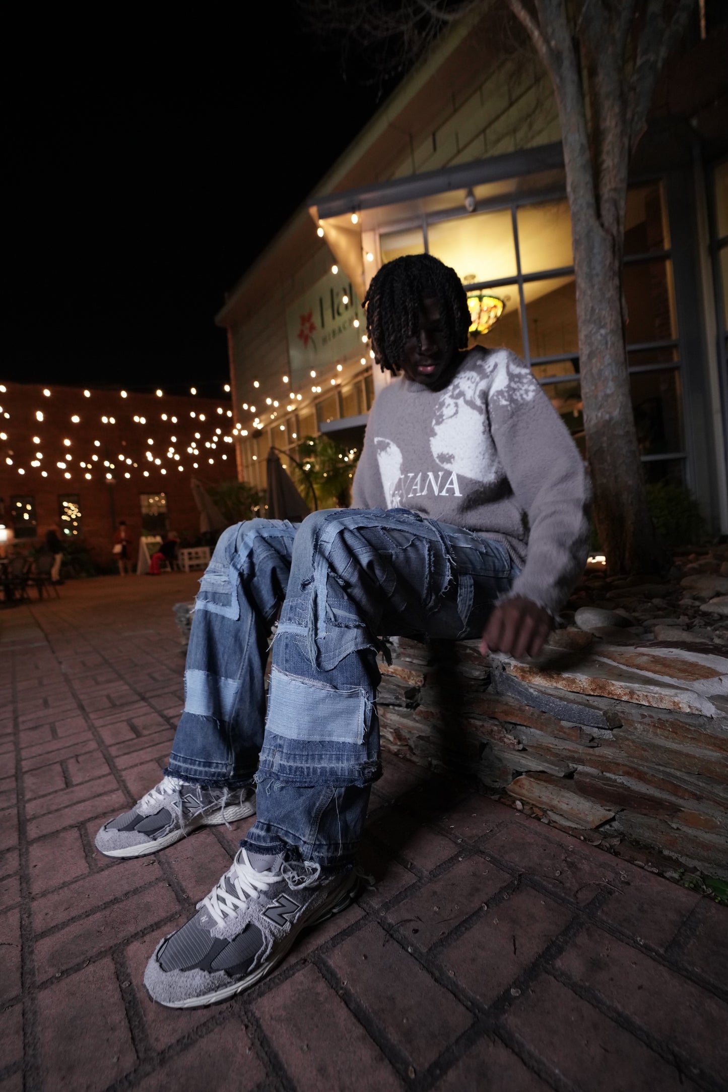 Gray and White Mohair Sweater