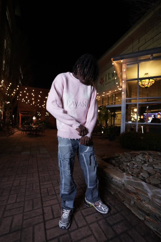 Pink and White Mohair Sweater