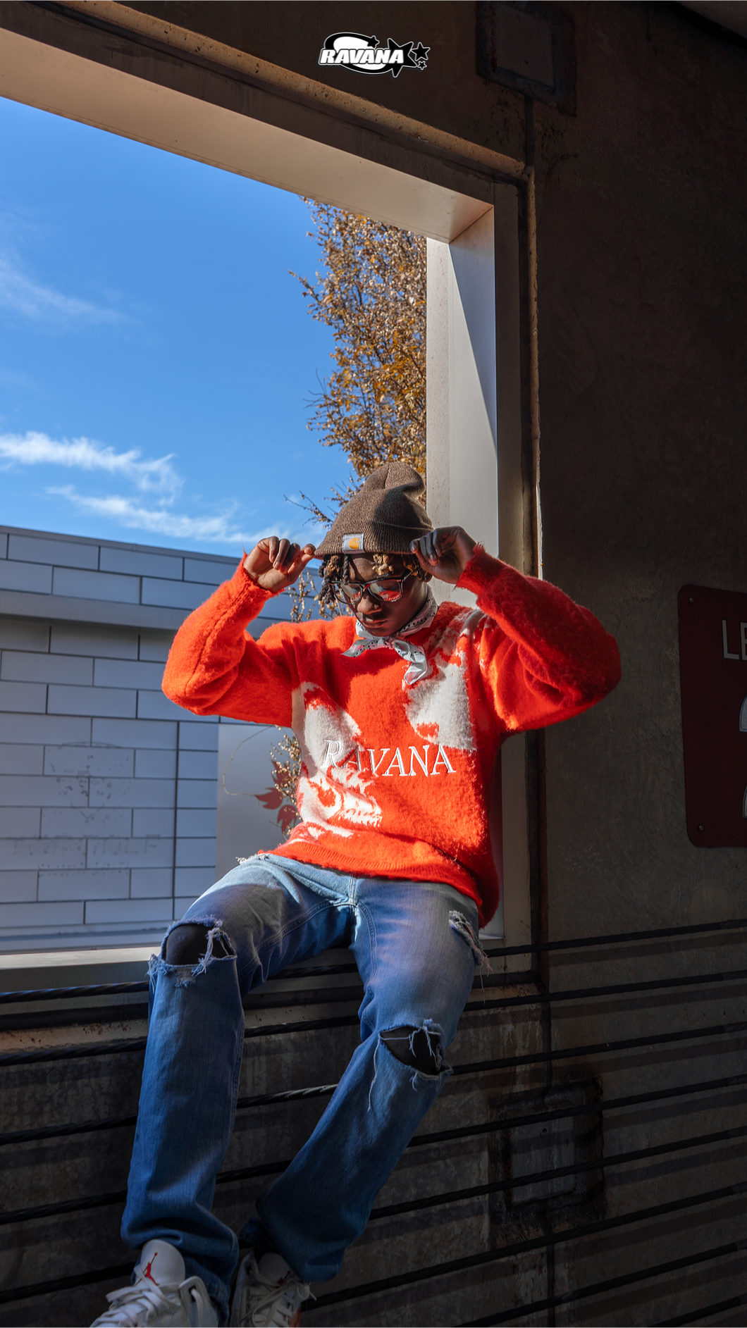 Red and White Mohair Sweater