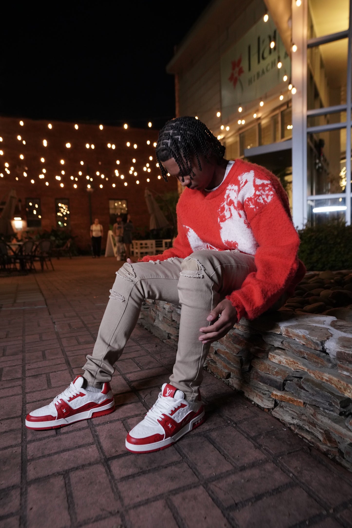 Red and White Mohair Sweater