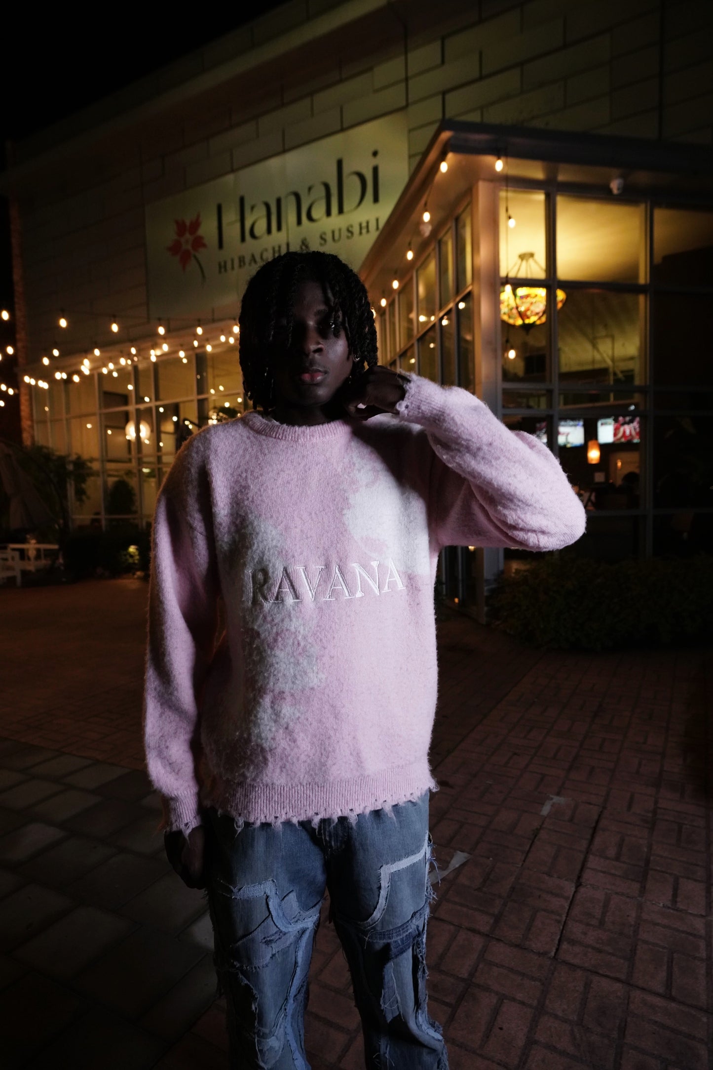 Pink and White Mohair Sweater