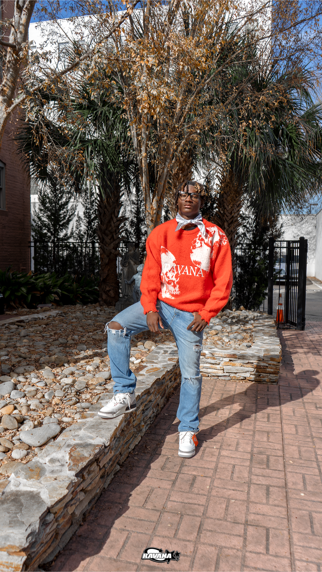 Red and White Mohair Sweater