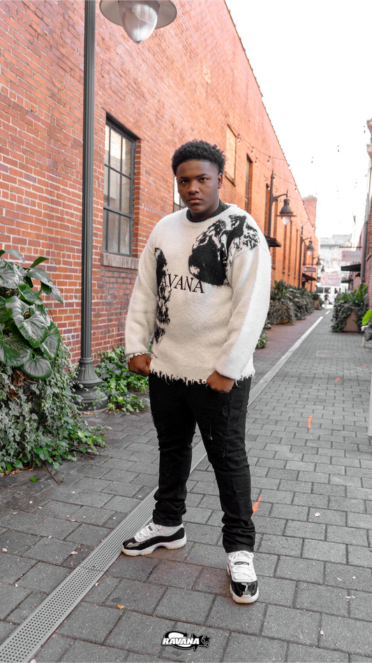 White and Black Mohair Sweater