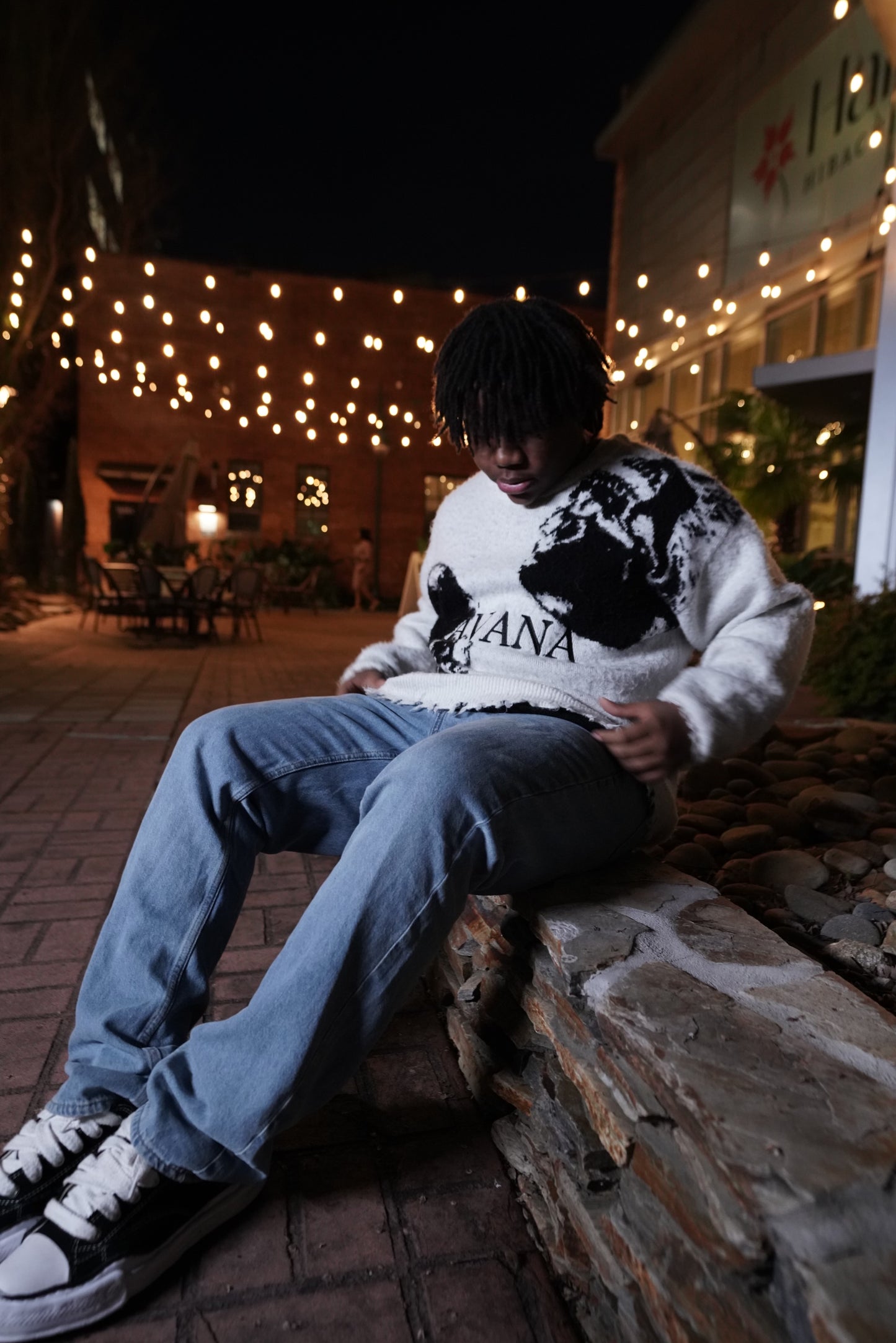 White and Black Mohair Sweater